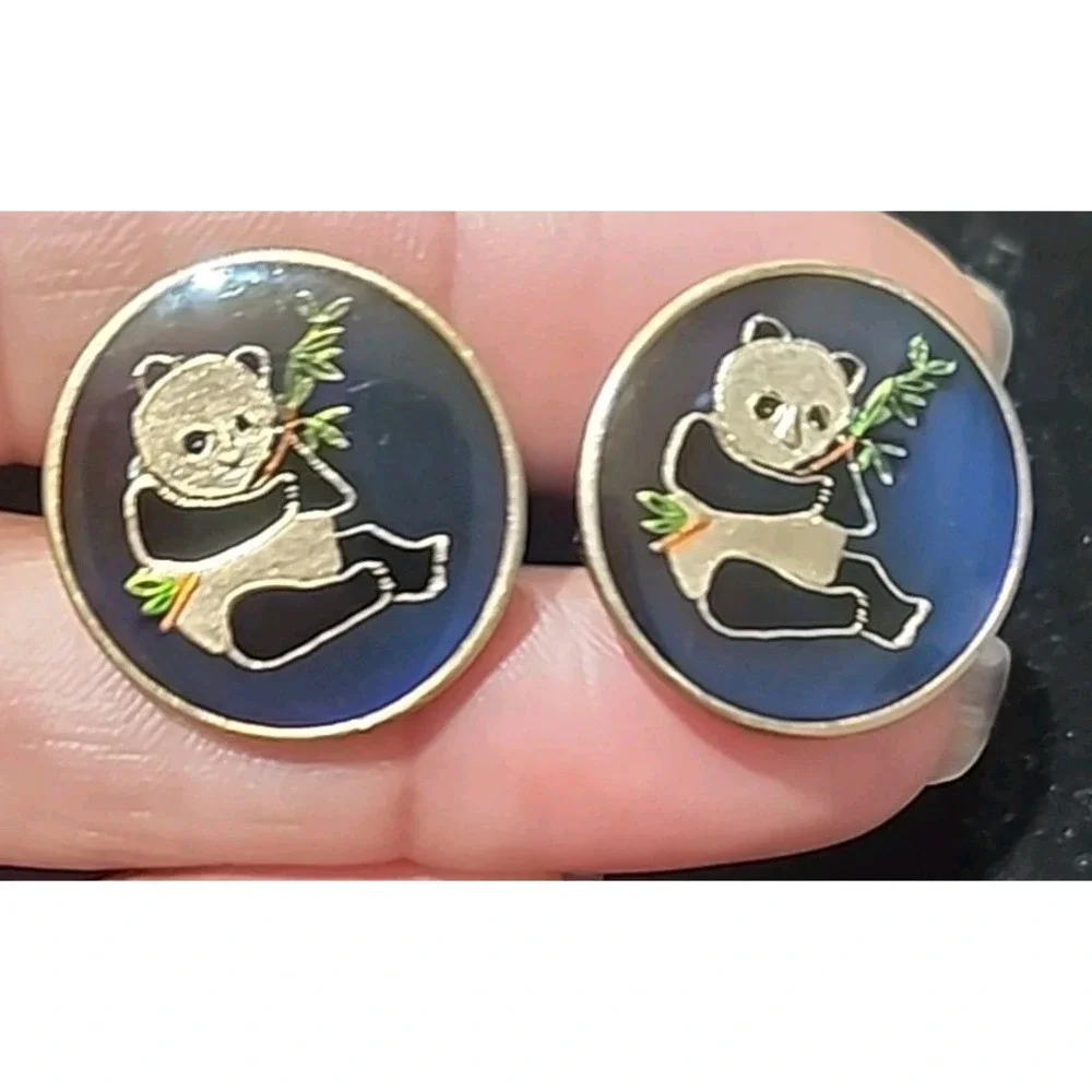 China  Panda‎ Coin Cufflinks Gold-tone Rare